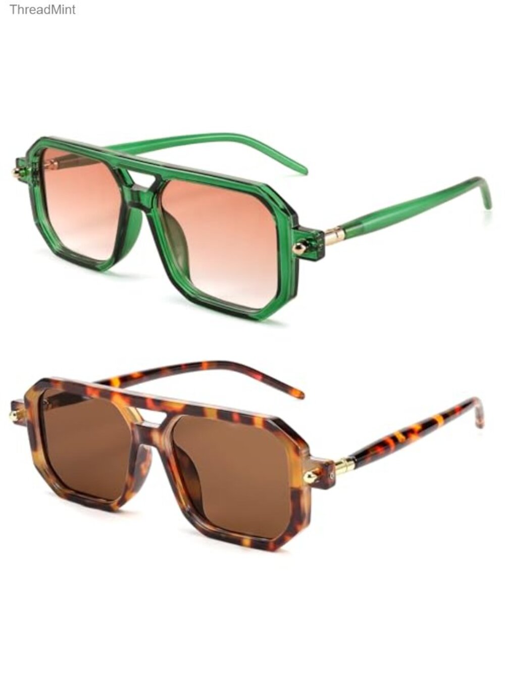 Retro Square 70s Flat Aviator Sunglasses Vintage Trendy Plastic Frame UV400